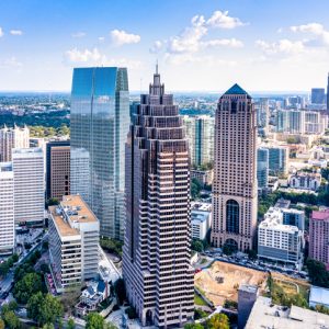 Aerial view downtown Atlanta skyline, done with 360 degrees image